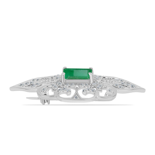 Broche de Plata con Esmeralda de Brasil y Topacio Blanco