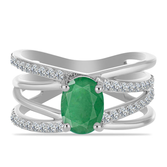Anillo de Plata con Esmeralda de Brasil y Topacio Blanco