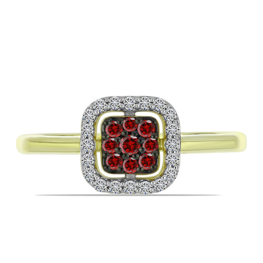 Anillo de Plata Bañada en Oro con Diamante Rojo y Diamante blanco