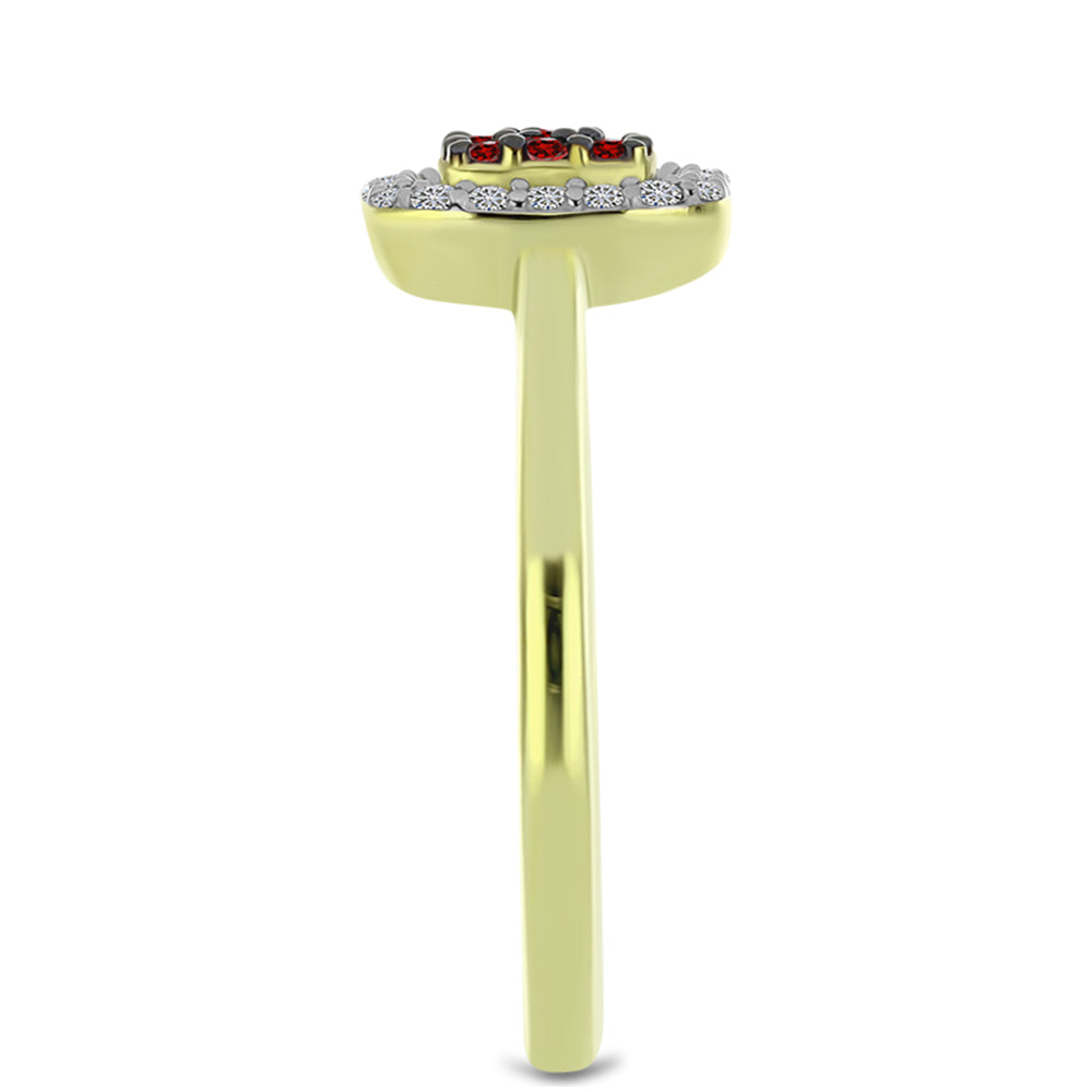 Anillo de Plata Bañada en Oro con Diamante Rojo y Diamante blanco 8 