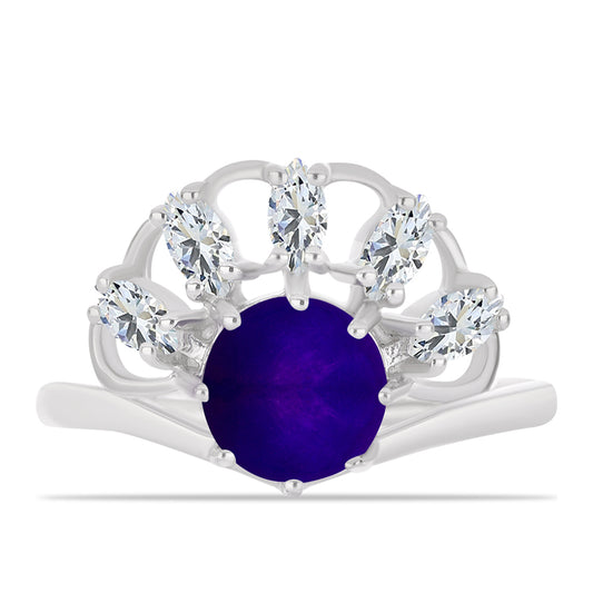 Anillo de Plata con Jade Púrpura y Topacio Blanco