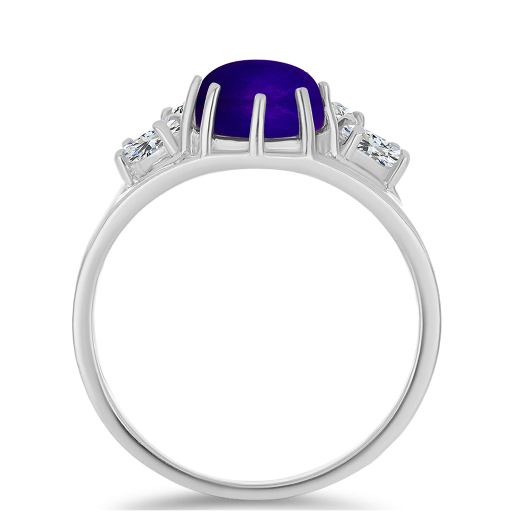 Anillo de Plata con Jade Púrpura y Topacio Blanco