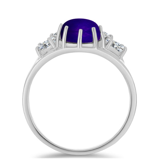 Anillo de Plata con Jade Púrpura y Topacio Blanco