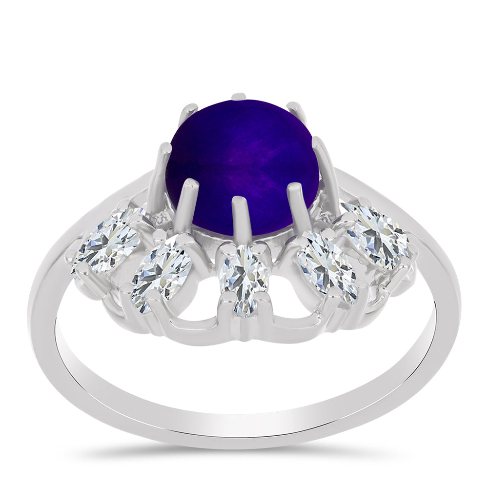 Anillo de Plata con Jade Púrpura y Topacio Blanco 3 