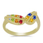 Anillo de Plata Bañada en Oro con Zafiro Arco Iris Rosebery y Topacio Blanco