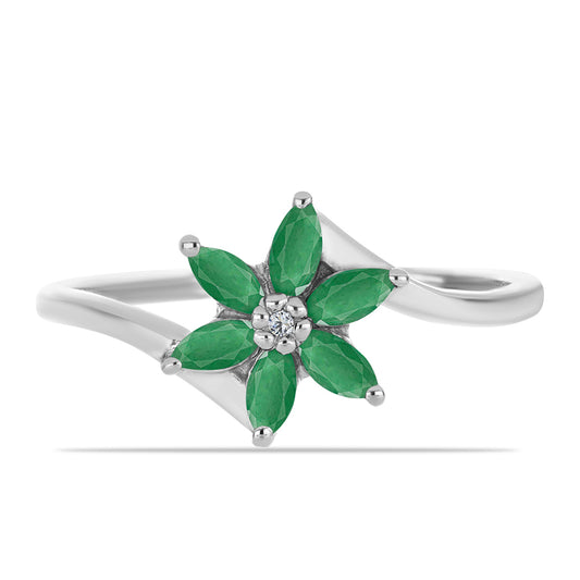 Anillo de Plata con Esmeralda de Brasil y Topacio Blanco