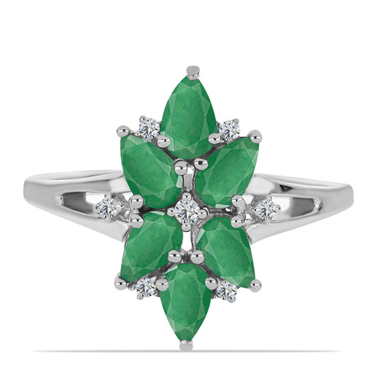 Anillo de Plata con Esmeralda de Brasil y Topacio Blanco