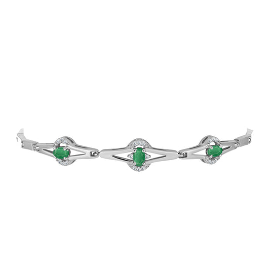 Pulsera de Plata con Esmeralda de Brasil y Topacio Blanco