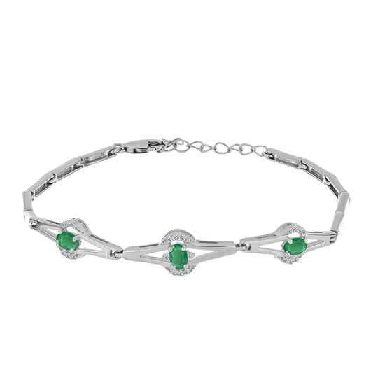 Pulsera de Plata con Esmeralda de Brasil y Topacio Blanco