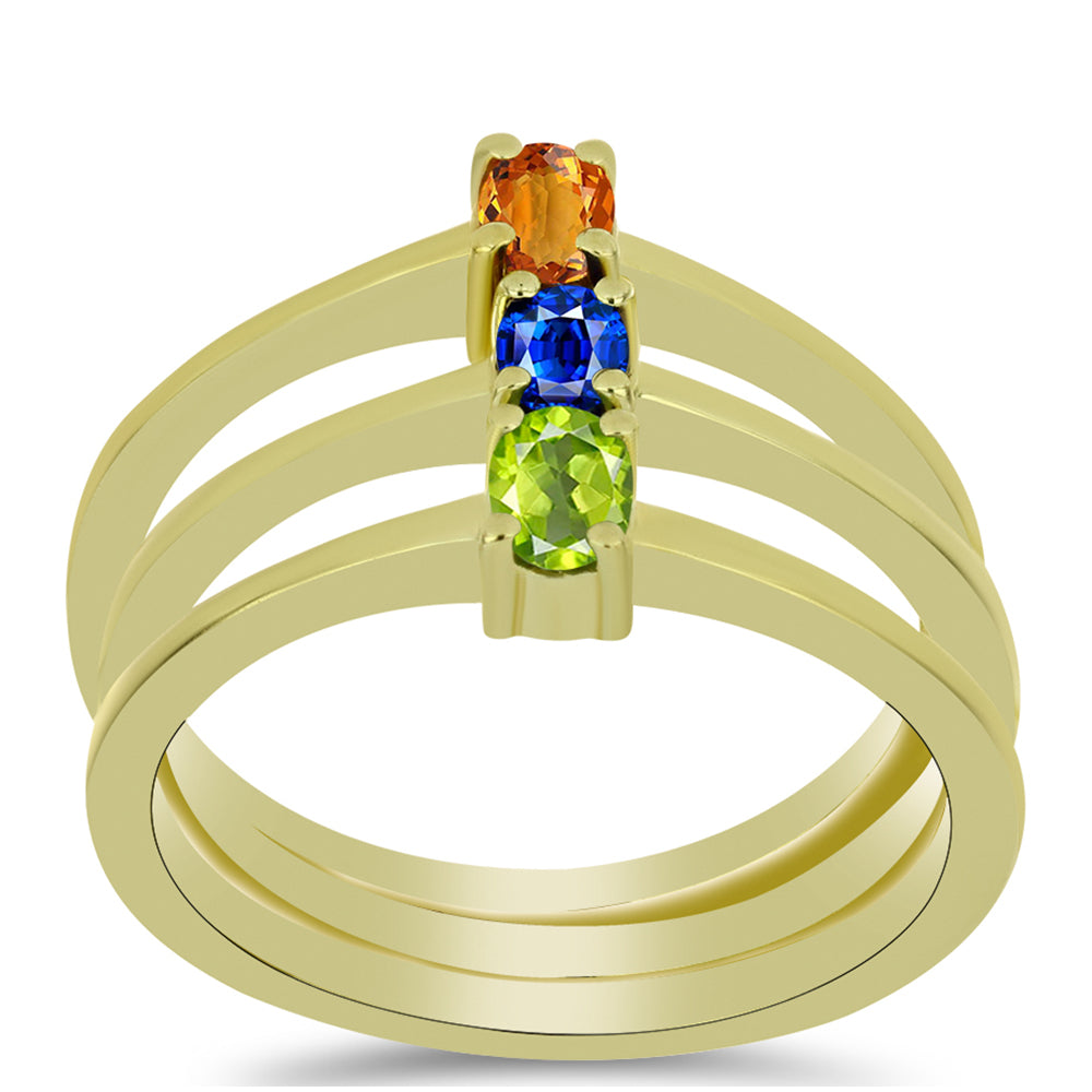 Conjunto de Plata Bañada en Oro con Zafiro Azul Australiano y Zafiro Padparadscha ( Anillo ) 3 