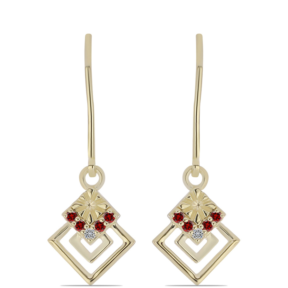 Pendientes de Plata Bañada en Oro con Diamante Rojo y Diamante blanco