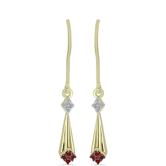 Pendientes de Plata Bañada en Oro con Diamante Rojo y Diamante blanco