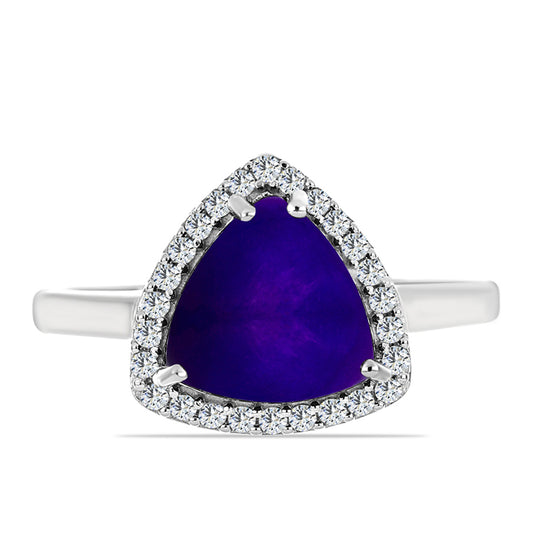 Anillo de Plata con Jade Púrpura y Topacio Blanco