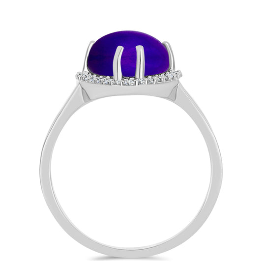 Anillo de Plata con Jade Púrpura y Topacio Blanco