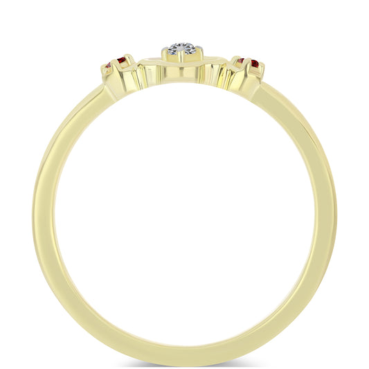 Anillo de Plata Bañada en Oro con Diamante Rojo y Diamante blanco