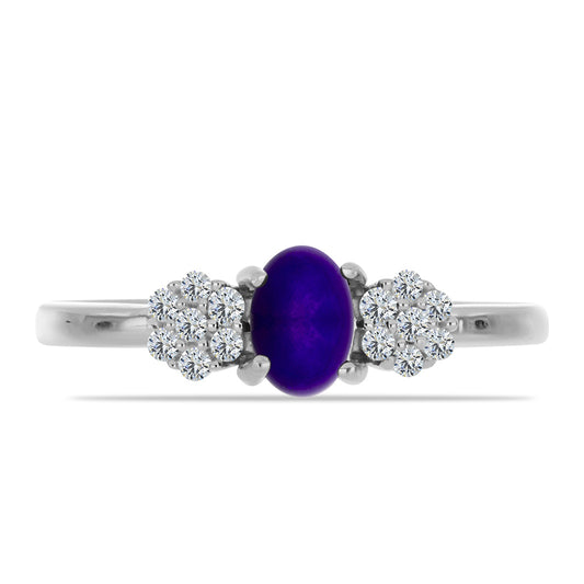 Anillo de Plata con Jade Púrpura y Topacio Blanco