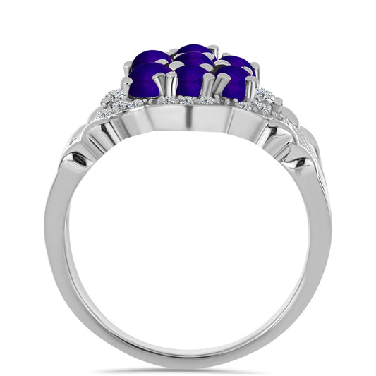 Anillo de Plata con Jade Púrpura y Topacio Blanco