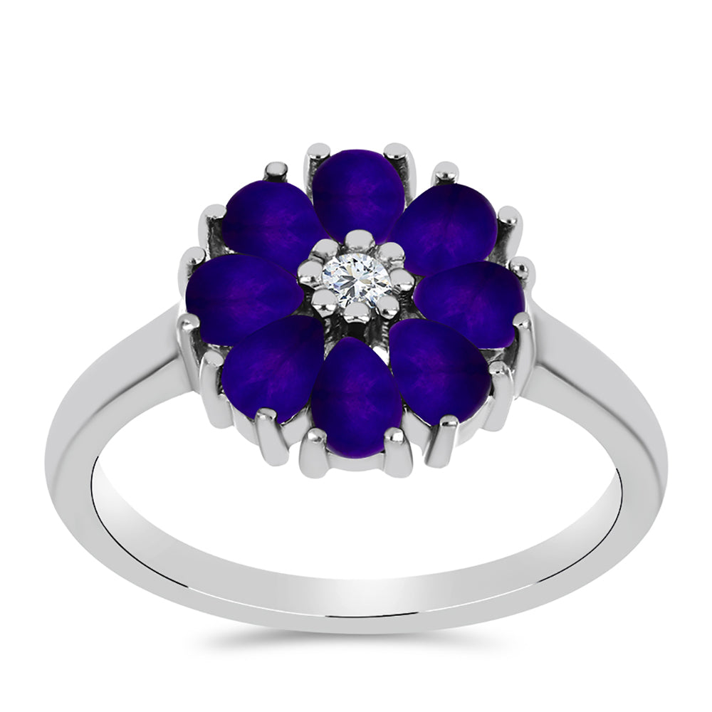 Anillo de Plata con Jade Púrpura y Topacio Blanco