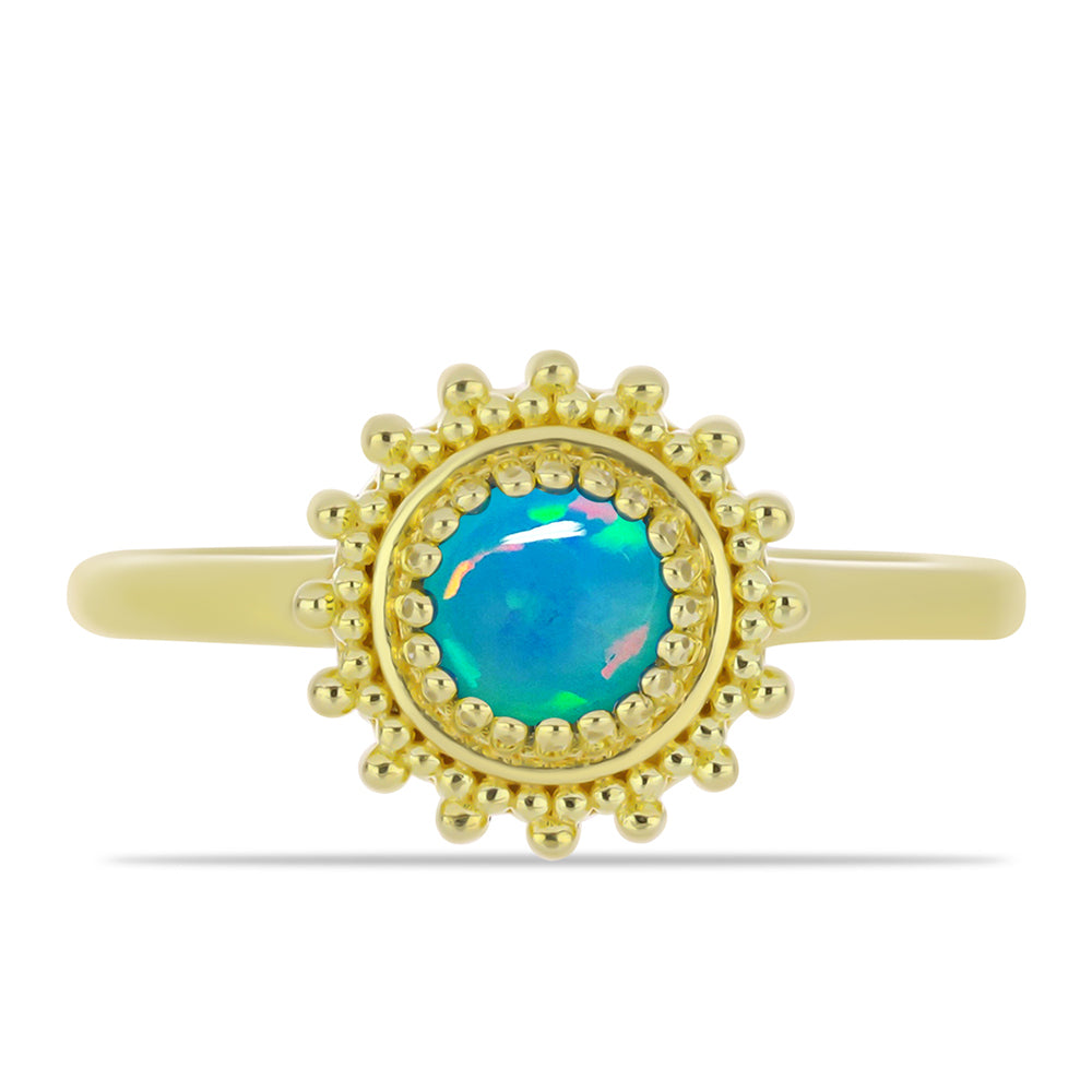 Anillo de Plata Bañada en Oro con Ópalo Azul Paraiba de Etiopía 1 