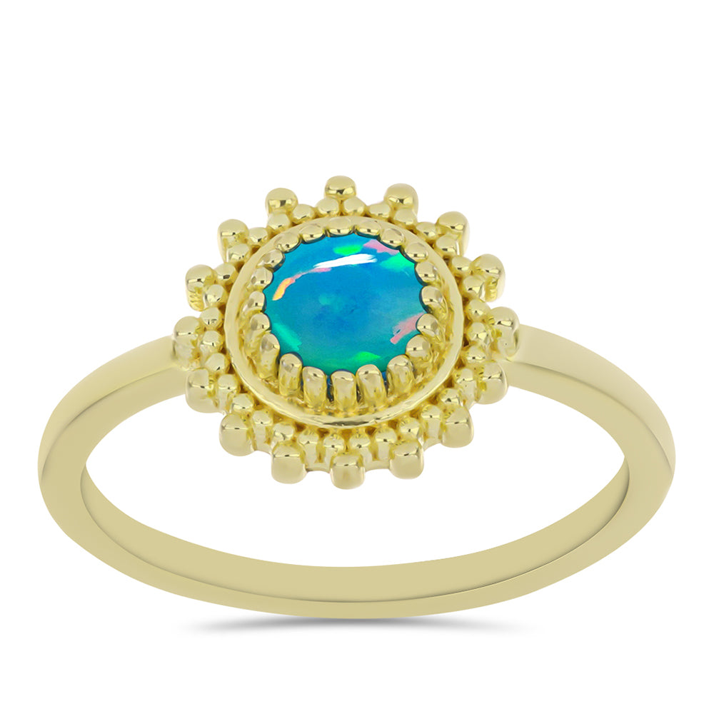 Anillo de Plata Bañada en Oro con Ópalo Azul Paraiba de Etiopía