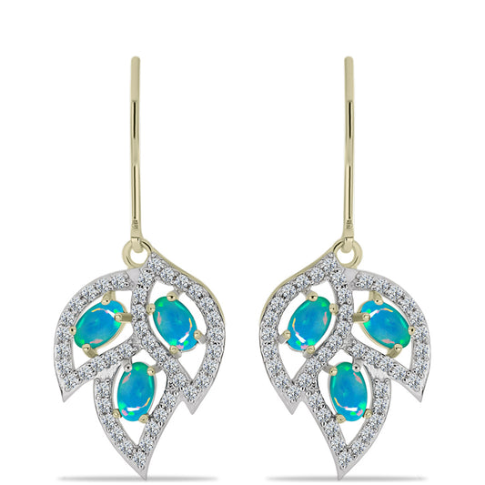 Pendientes de Plata Bañada en Oro con Ópalo Azul Paraiba de Etiopía y Topacio Blanco