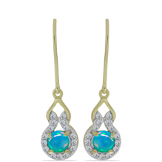 Pendientes de Plata Bañada en Oro con Ópalo Azul Paraiba de Etiopía y Topacio Blanco