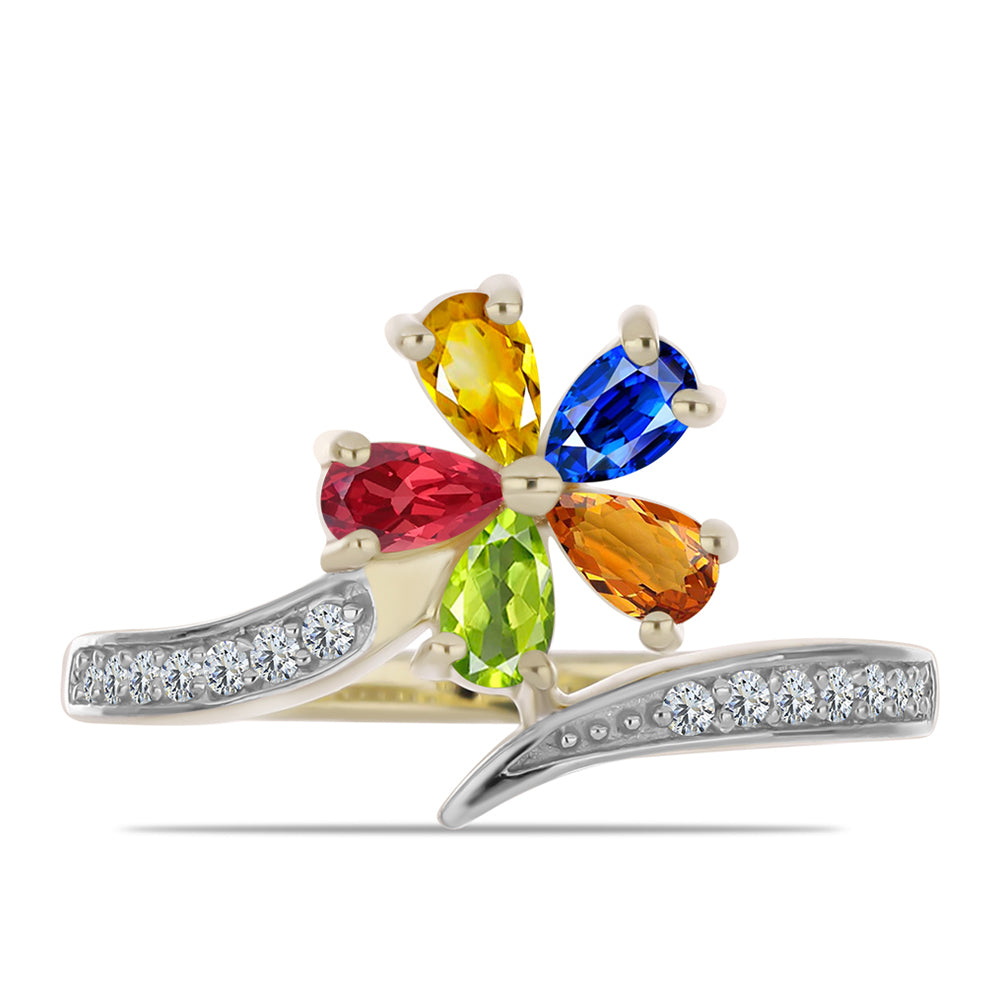 Anillo de Plata Bañada en Oro con Zafiro Arco Iris Rosebery y Topacio Blanco 1 