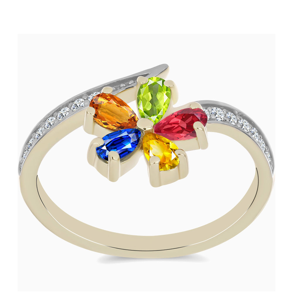 Anillo de Plata Bañada en Oro con Zafiro Arco Iris Rosebery y Topacio Blanco 3 