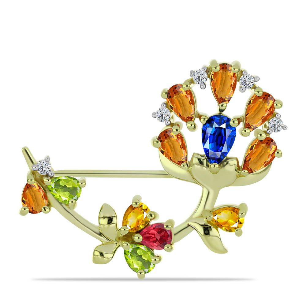 Broche de Plata Bañada en Oro con Zafiro Arco Iris Rosebery y Topacio Blanco