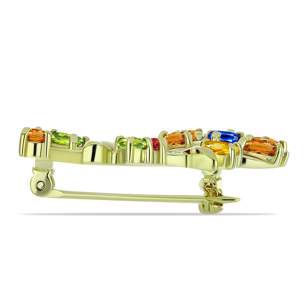 Broche de Plata Bañada en Oro con Zafiro Arco Iris Rosebery y Topacio Blanco 2 