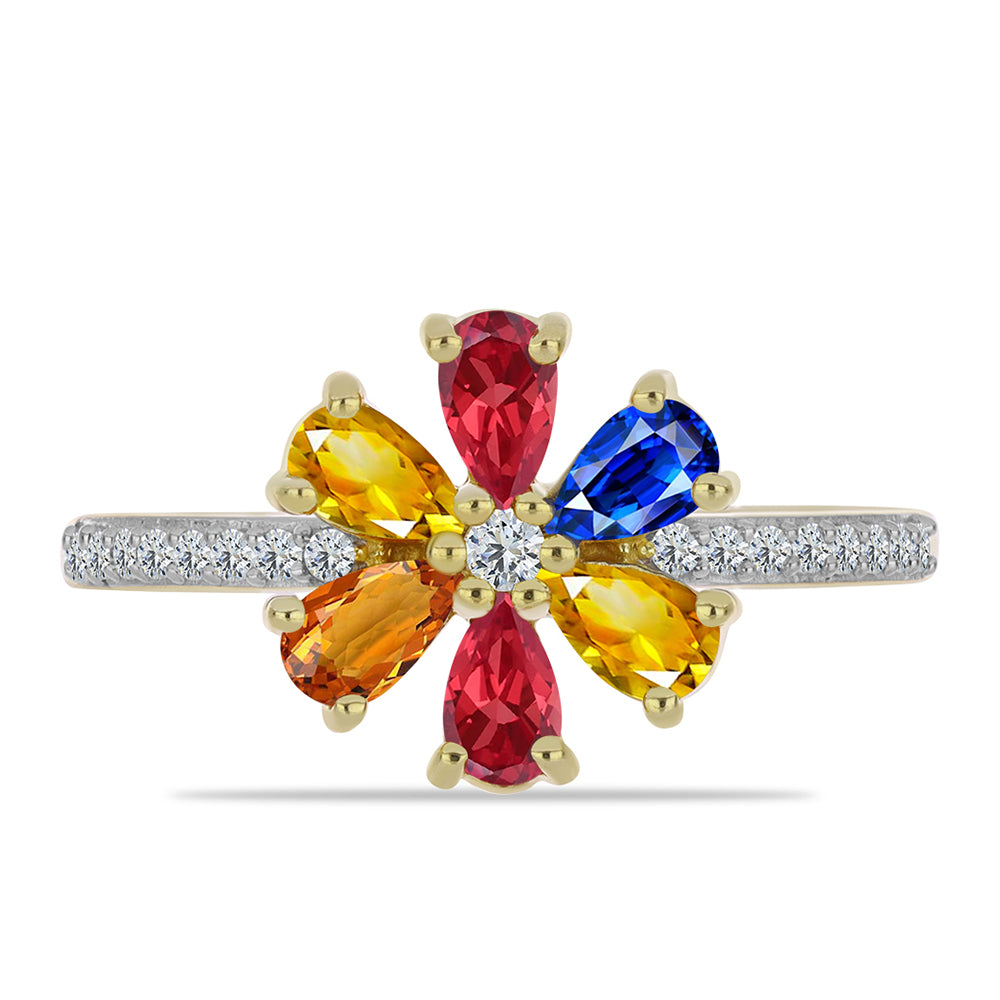 Anillo de Plata Bañada en Oro con Zafiro Arco Iris Rosebery y Topacio Blanco 1 