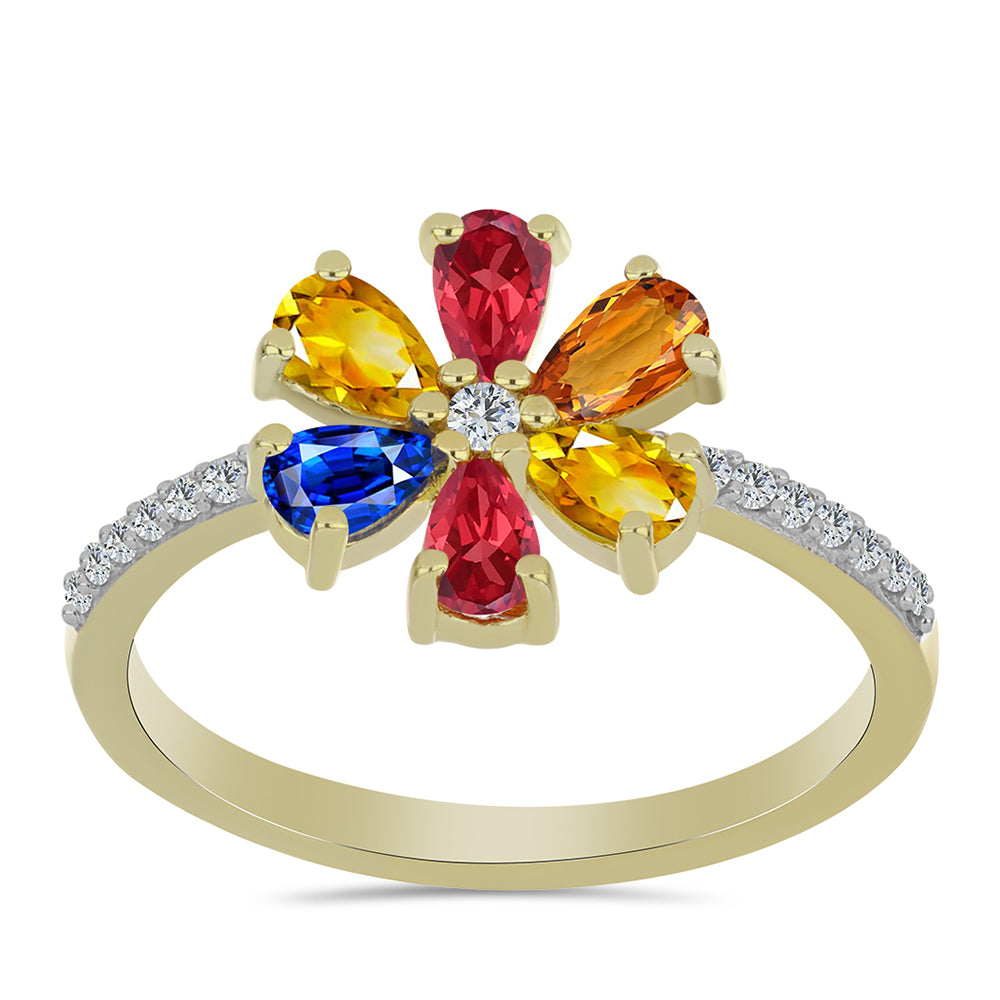 Anillo de Plata Bañada en Oro con Zafiro Arco Iris Rosebery y Topacio Blanco