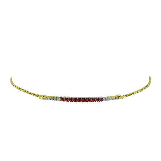 Pulsera de Plata Bañada en Oro con Diamante Rojo y Diamante blanco