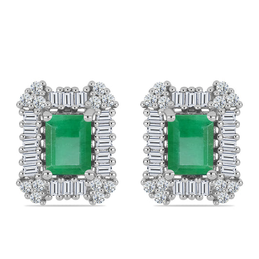 Pendientes de Plata con Esmeralda de Brasil y Zircón Blanco