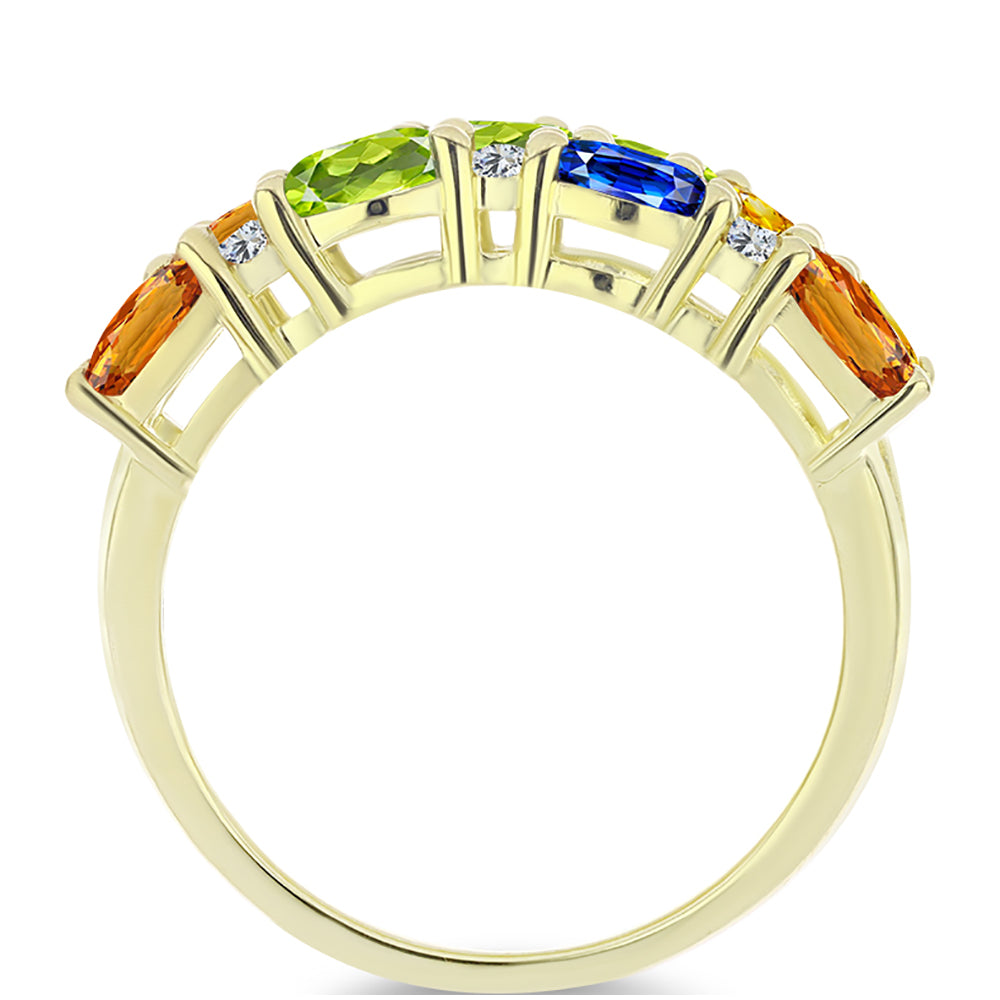 Anillo de Plata Bañada en Oro con Zafiro Arco Iris Rosebery y Topacio Blanco