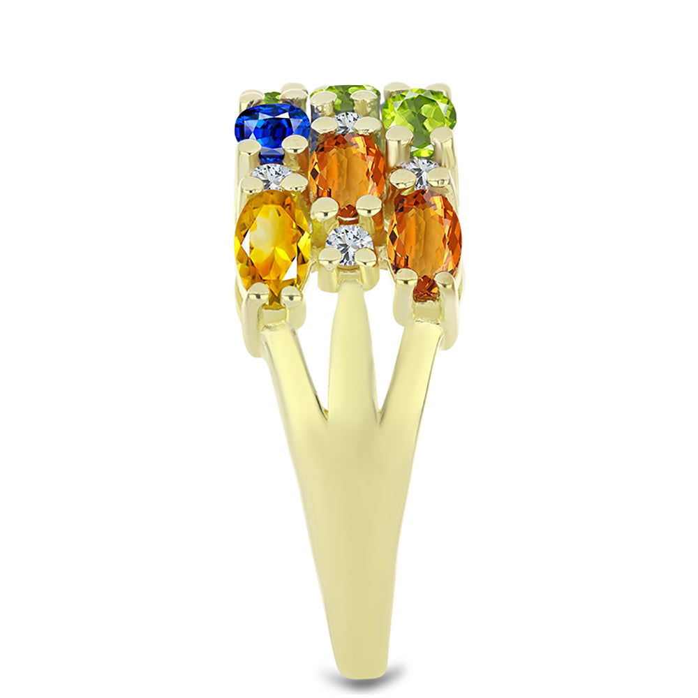 Anillo de Plata Bañada en Oro con Zafiro Arco Iris Rosebery y Topacio Blanco 4 