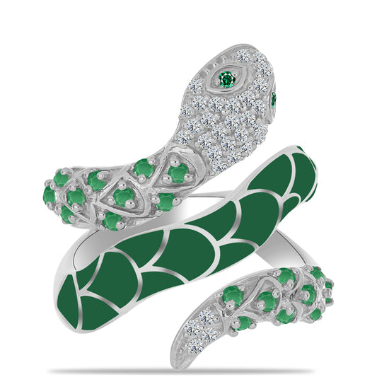 Anillo de Plata con Esmeralda de Brasil y Topacio Blanco