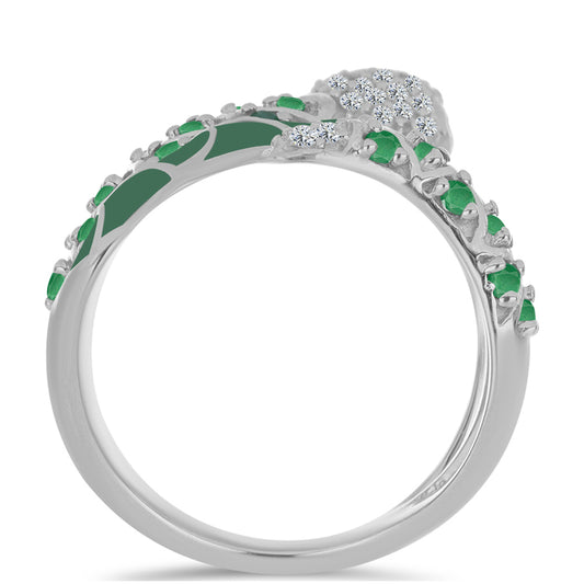 Anillo de Plata con Esmeralda de Brasil y Topacio Blanco