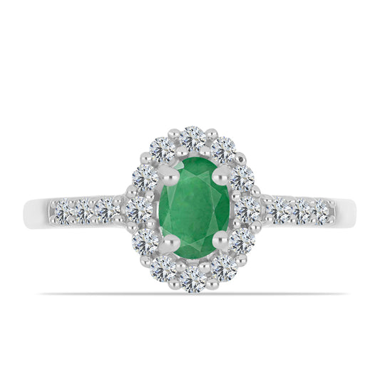 Anillo de Plata con Esmeralda de Brasil y Topacio Blanco