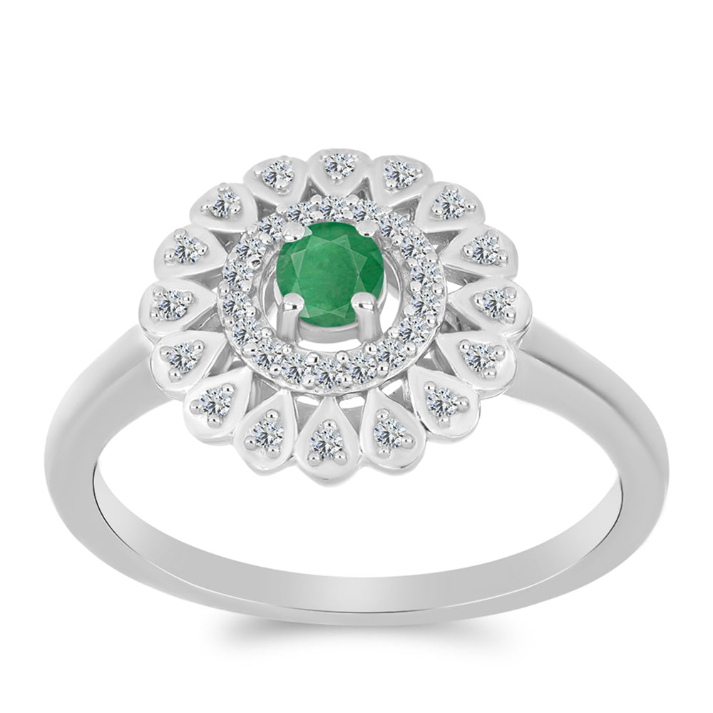 Anillo de Plata con Esmeralda de Brasil y Topacio Blanco 3 