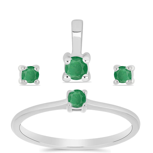 Conjunto de Plata con Esmeralda de Brasil ( Pendientes +Anillo +Colgante )