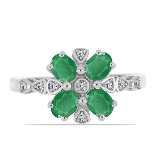Anillo de Plata con Esmeralda de Brasil y Topacio Blanco