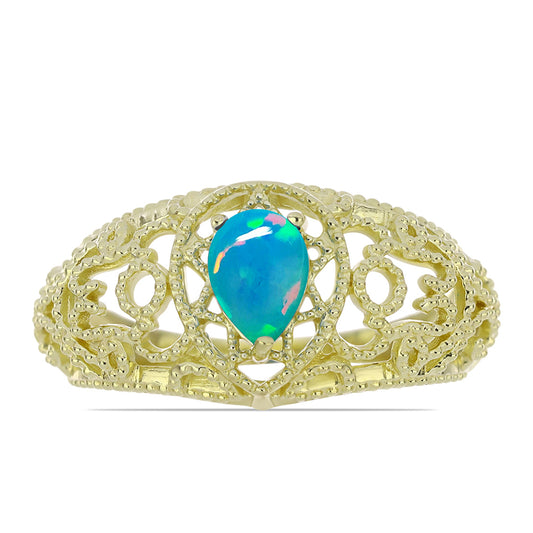 Anillo de Plata Bañada en Oro con Ópalo Azul Paraiba de Etiopía