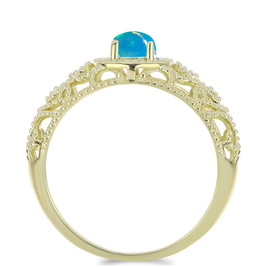 Anillo de Plata Bañada en Oro con Ópalo Azul Paraiba de Etiopía