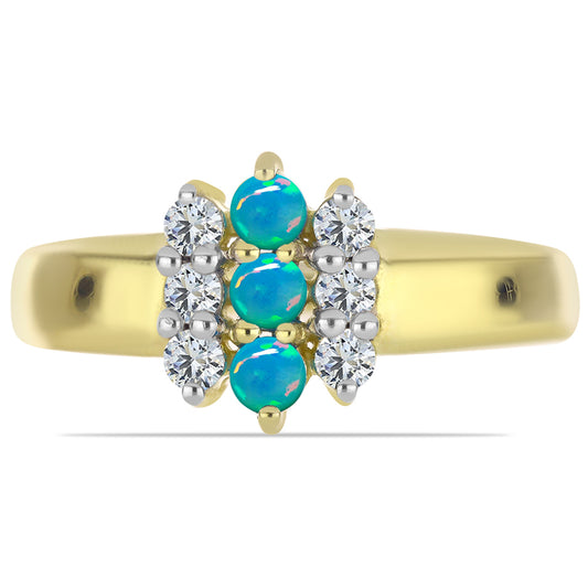 Anillo de Plata Bañada en Oro con Ópalo Azul Paraiba de Etiopía y Topacio Blanco