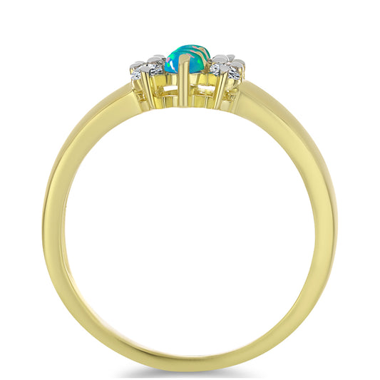 Anillo de Plata Bañada en Oro con Ópalo Azul Paraiba de Etiopía y Topacio Blanco