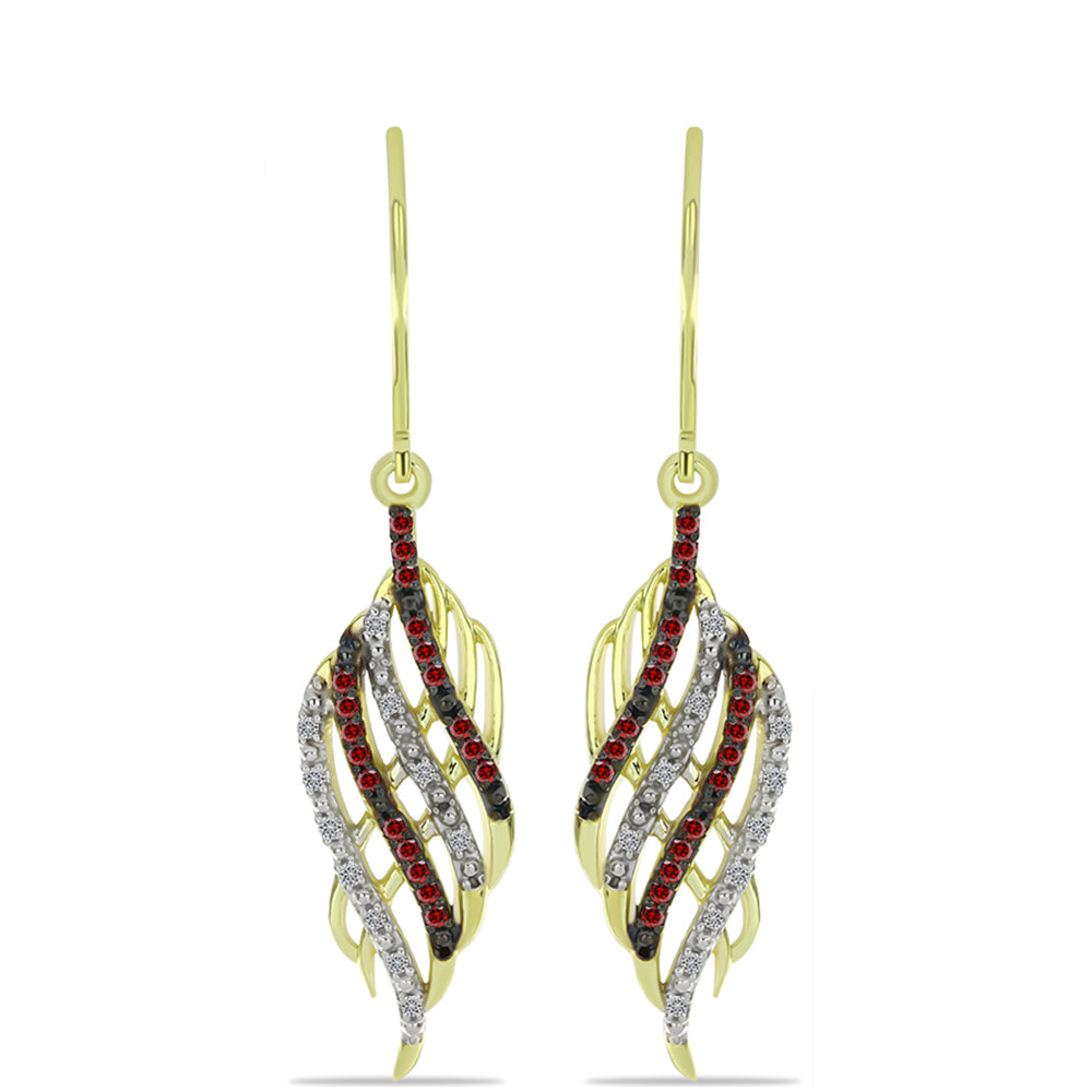 Pendientes de Plata Bañada en Oro con Diamante Rojo y Diamante blanco 1 