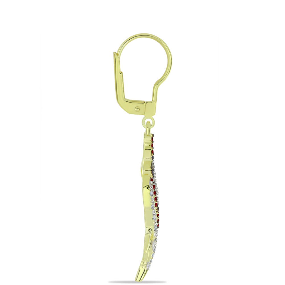 Pendientes de Plata Bañada en Oro con Diamante Rojo y Diamante blanco 4 