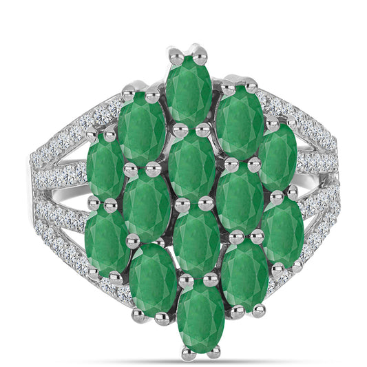 Anillo de Plata con Esmeralda de Brasil y Topacio Blanco
