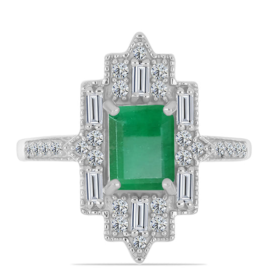 Anillo de Plata con Esmeralda de Brasil y Zircón Blanco